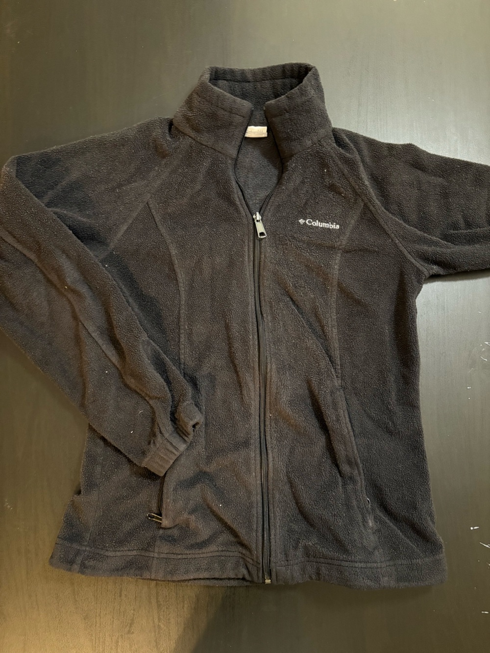 Columbia Black Fleece Jacket with Blue Trim Tag